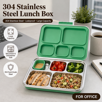 Boîte à bento personnalisée en acier inoxydable de qualité alimentaire à 5 compartiments, étanche, réutilisable, conteneur à lunch portable