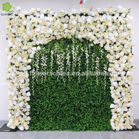 Backdrop Bunga Buatan Tangan Ramah Lingkungan 8ft X 8ft, Tanaman Rumput, Tanaman Rambat Gantung, Dinding Mawar Putih Buatan, untuk Fotografi