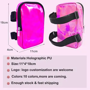 Bolsa holográfica para carnaval feminina, bolsa para coxa e telefone, bolsa para carnaval e caminhadas, com alça ajustável para mulheres