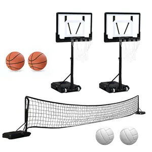 2-In-1 Pool Basketbal & Volleybalnet Voor Ingegraven Zwembaden Volleybal Combo Net Omvat 2 Ballen En 2 Volleyballen