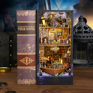 Kit de Cabina Pirata para Rincón de Lectura, <span class=keywords><strong>Casa</strong></span> de Muñecas Miniatura de Madera para Armar a Mano, Modelo de Escena de Librería con Luz LED, Decoración de Escritorio para el Hogar - Product Image 4