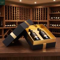 Boîte cadeau rigide noire haut de gamme en deux parties, étanche, pour vin et tequila, avec plateau intérieur et impression dorée, emballage de luxe pour spiritueux