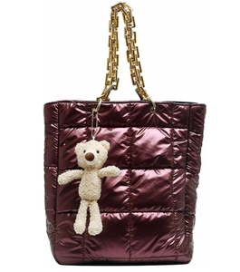 Borsa Tote in piuma di Nylon nero stilista di moda borsa imbottita per il tempo libero trapuntata per il tempo libero da donna - Product Image 3