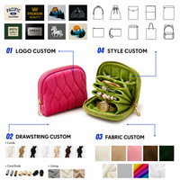 Pochette à bijoux portable en velours matelassé avec fermeture éclair, mini-organisateur de voyage pour bagues, bracelets et colliers, personnalisable avec logo