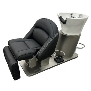 KISEN Modern 2-in-1 Electric Reclining Salon Chair <b>Bed</b> Lay Down with Ceramic Basin & Vibration Massage for Hotels - Product Image 1