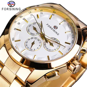 Forsining S899 3 Dial Calendário dos homens Relógio Mecânico Automático Auto-Vento Relógio de Aço Inoxidável Esporte Negócios Cintos de Pulso