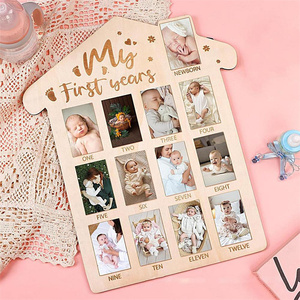 Tự Làm Bằng Gỗ Bé Của Năm Đầu Tiên Hình Ảnh Khung 12 Tháng Cột Mốc Gỗ Hội Đồng Quản Trị Hình Ảnh Hiển Thị Bé Giữ Khung Cho 1st Món Quà Sinh Nhật - Product Image 2