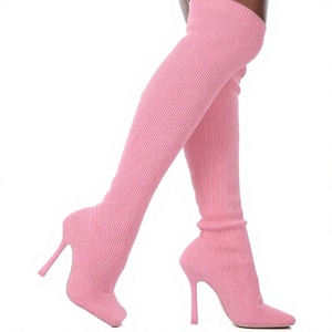 Botas de tacón alto para mujer, listas para enviar, estilo occidental, para otoño, invierno y verano, con lazo, tejido de punto, antideslizantes y antiestáticas - Product Image 3