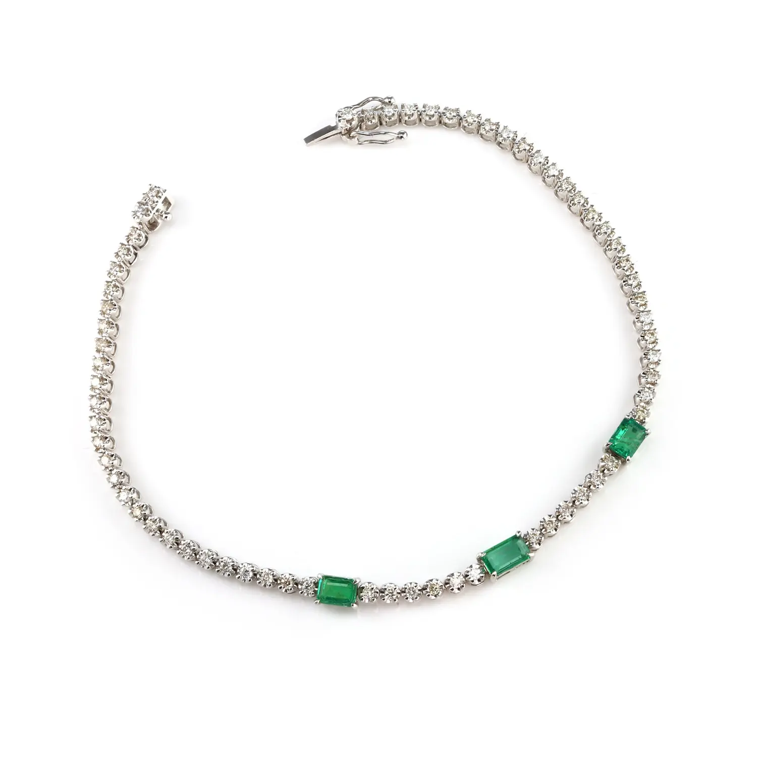 Original Luxury Emerald and white diamond tennis bracelet for women