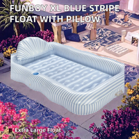 Flotteur de piscine XL en vinyle à rayures bleues avec coussin et porte-gobelet, 72x48 pouces, capacité de 100 kg