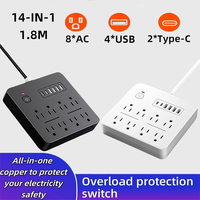 12-in-1 Multi-Position Smart-Steckdosenleiste mit 1,8m Geflochtenem Kabel, 4 USB-A + 2 Typ-C US-Standard Steckdosenleiste für Supermärkte
