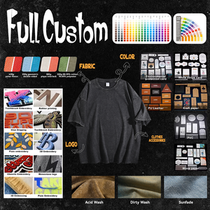 OEM Wholesale Oversized Solid Short Sleeve T-Shirt 300Gsm 100% Cotton acid wash tee Custom Print <b>Logo</b> High Quality men t shirt - Product Image 4
