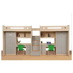 Wooden dormitory student bunk bed with study table school furniture sets