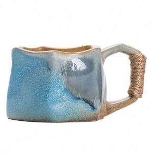 Mug en céramique OEM ODM à glaçure réactive, avec poignée irrégulière en corde, idéal pour le café, le thé, la maison et le bureau - Product Image 2
