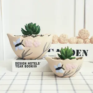 Nordic Style Ceramic Flowerpot Fashion Tire Pattern Morandi Color Phalaenopsis Potted With Holes For Interior Home Furnishings