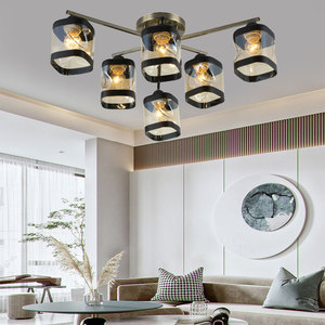 GANVA-lámpara <span class=keywords><strong>de</strong></span> <span class=keywords><strong>techo</strong></span> cuadrada moderna para decoración del hogar, Bombilla múltiple montada en superficie <span class=keywords><strong>de</strong></span> vidrio E27 Vintage - Product Image 1