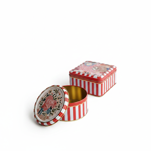 Kontensan Metal Storage Tin <b>Set</b> <b>Square</b> & Round Love Letter Valentine and New Year Design - Product Image 2