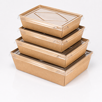 Boîte à lunch en papier kraft jetable avec logo personnalisé, couvercle transparent en PET, étanche, résistante à l'huile, conteneur d'emballage alimentaire pour salade