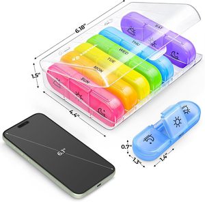 Caja de Medicamentos Personalizada Loge 21 Compartimentos, Estuche de Almacenamiento de Pastillas Colorido para 7 Días, Caja de Almacenamiento de Plástico - Product Image 4