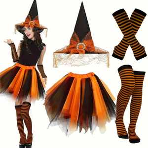 Nouvel ensemble de costume de <span class=keywords><strong>sorcière</strong></span> pour <span class=keywords><strong>femme</strong></span> adulte pour fête d'<span class=keywords><strong>Halloween</strong></span>, avec chapeau, bas rayés et jupe moelleuse - Product Image 2