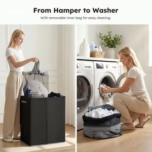 Cesto de Ropa Sucia Doble de 145L con Tapa y Bolsas Extraíbles, Cesto Grande para Ropa Sucia, Cesto de Ropa Plegable de 2 Secciones - Product Image 4