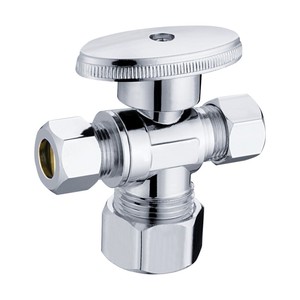 Grifo de latón cromado Olde Chrome Plated LF de 1/4 de vuelta con doble salida Comp X Compl X F1960 Angle - Product Image 5