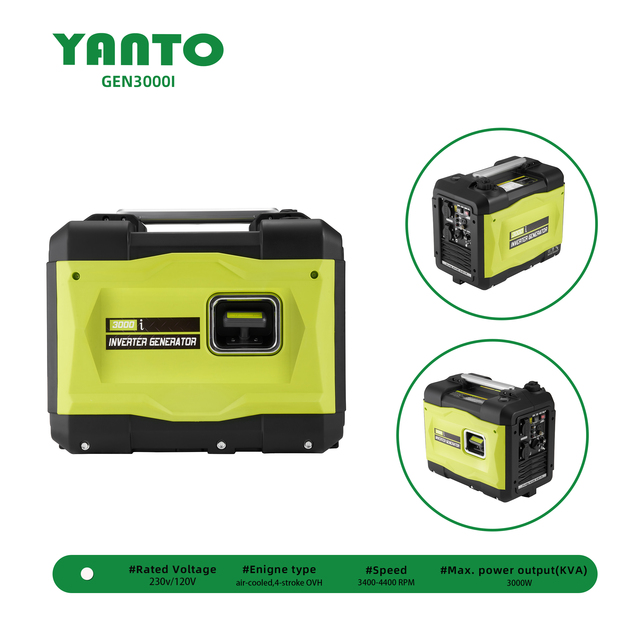 Air-cooled,4-stroke  Portable 3000W Inverter Generator YANTO GEN3000I Dual Voltage 120V 230V 50Hz 60Hz for Home Camping Outdoor