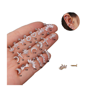 Boucles d'oreilles clous géométriques en zircon couronne, en acier inoxydable, piercing d'oreille, bijoux filetés de 16 mm pour mariage et fête - Product Image 1