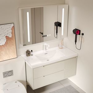 French-style white smart bathroom cabinet storage <b>mirror</b> cabinet white countertop sink wall-mounted cabinet body - Product Image 3