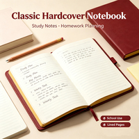 Cuaderno Clásico de Tapa Dura, 180 Páginas Rayadas, Diario Premium para Oficina y Escuela, Cubierta de Imitación Cuero Roja