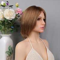 Buena calidad naturaleza virgen ruso eslavo pelo rubio ceniza Color Glueless Mono Top humano pelucas de pelo corto