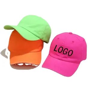 Fluoreszierende Farbe einfarbig weich individuelles Logo Sportkappe Vater Hüte Baumwolle einstellbar einfarbig individuell unstrukturierte Baseballkappe