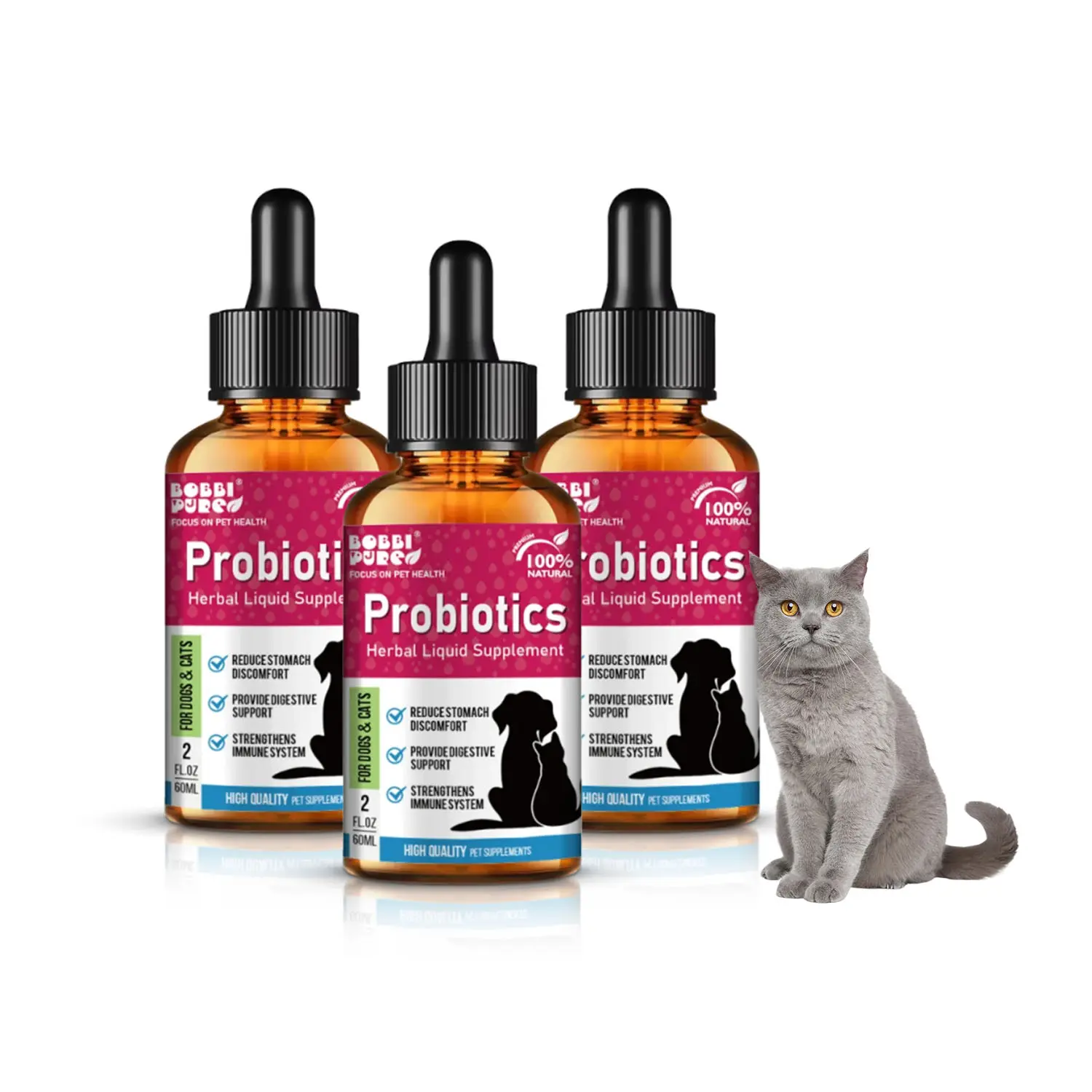 Suplemento líquido de probióticos para mascotas, sistema inmune, función de digestión intestinal, ayuda a reducir las bacterias dañinas y la diarrea