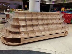 ชั้นวางสินค้าสองด้านสำหรับซูเปอร์มาร์เก็ต ชั้นวางขนมและของแห้งทำจากไม้สำหรับใช้ในเชิงพาณิชย์ - Product Image 6