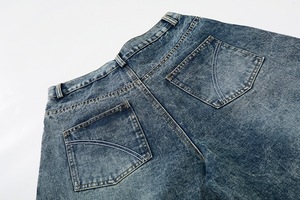 Shorts en jean pour homme 2026 personnalisés, coupe large, style vintage délavé, respirants, amples, style streetwear, avec strass - Product Image 6