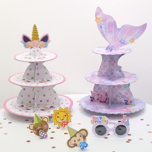 Support à <span class=keywords><strong>gâteau</strong></span> créatif à 3 niveaux, <span class=keywords><strong>licorne</strong></span>, sirène, flamant rose, pour les fêtes, fournitures pour fêtes d'anniversaire, <span class=keywords><strong>décoration</strong></span> de table de dessert jetable - Product Image 5