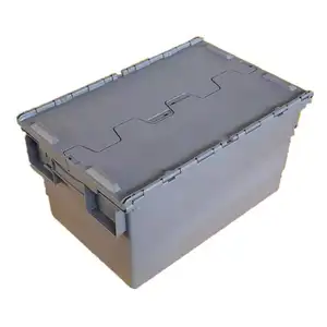 Heavy duty plastic totes box with hinged lid nestable and stackable plastic tote moving boxes crate container with attached lids
