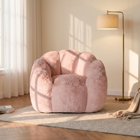 MAXYOYO Fauteuil pouf moderne en fausse fourrure PU, motif floral, ultra doux, avec accoudoirs, rembourrage en mousse déchiquetée, grand canapé pour salon