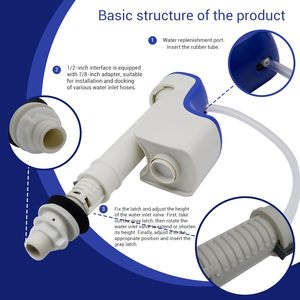 Kit de válvula de llenado para inodoro, entrada de 1/2 pulgada con adaptador de 7/8 pulgadas, altura ajustable, válvula de entrada silenciosa para tanque de inodoro, repuesto - Product Image 3