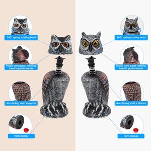 Fausses hiboux décoratifs pour effrayer les oiseaux, dissuasifs à tête rotative, statues d'ennemis de la nature, répulsifs antiparasites pour jardins et patios - Product Image 4