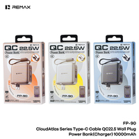 Batería Externa REMAX FP-90, Carga Rápida de 22.5W, Cable con Cordón Integrado, 10000mAh, PD20W, Pantalla Digital, con 90 °   Enchufe Plegable