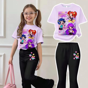 Ensemble T-shirt et <span class=keywords><strong>pantalon</strong></span> évasé décontracté personnalisé pour filles, motif imprimé dessin animé et lettres, taille 2T 3T pour enfants de <span class=keywords><strong>10</strong></span> <span class=keywords><strong>ans</strong></span>, collection automne - Product Image 1