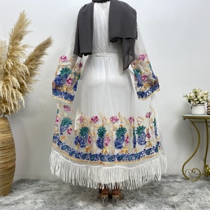 1904# <b>Summer</b> Super Lightweight Floral Abaya Cardigan 4 Different Patterns Embroidered Front Open Abayas for Muslim Women - Product Image 2