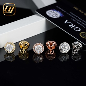 Boucles d'oreilles clous de luxe en moissanite ronde, argent 925 plaqué or 18 carats, bijoux de mariage pour femme, sertissage griffe - Product Image 6