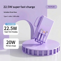 Batterie externe portable 10000 mAh en promotion avec charge ultra-rapide 22,5 W, 3 câbles intégrés, design léger et fin