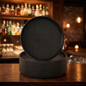 Plateau de service rond classique écologique avec support de logo personnalisé, antidérapant, en plastique sous glaçure, pour verres à shot de bar - Product Image 4
