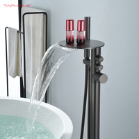 Aqua Gallery Robinet d'eau chaude et froide en laiton noir mat Mélangeur de baignoire Robinet de douche de bain cascade sur pied