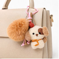 Porte-clés chien en peluche mignon, breloque de sac pompon moelleux, pendentif animal en peluche Kawaii pour femme, accessoire de sac à main et sac à dos