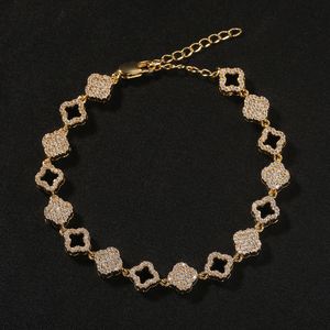 <span class=keywords><strong>Pulsera</strong></span> de Trébol de Cuatro Hojas Chapada en Oro, con Incrustaciones de Circonitas, Estilo Vintage, Ajustable, para Mujer, en Oferta - Product Image 5