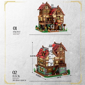 Reobrix European Century 66018 <b>Plastic</b> 40-Piece Building <b>Blocks</b> Medieval Tavern Model Educational Assembly Toy for Ages 8+ - Product Image 4